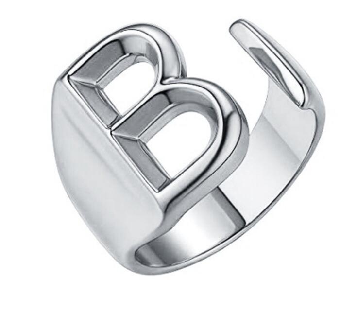 Hollow A-Z Letter Gold Color Metal Adjustable Opening Ring Initials Name Alphabet Female Party Chunky Wide Trendy Jewelry GC887