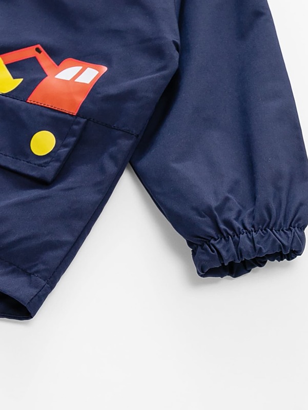 Toddler Boys Cartoon Graphic Flap Detail Hooded Jacket SHE