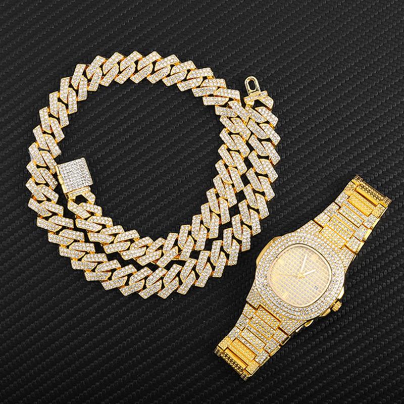Chains Iced Out Men Chain Necklace Watch Cuban Hip Hop Set Watches For Women Jewelry GiftChains ChainsChains