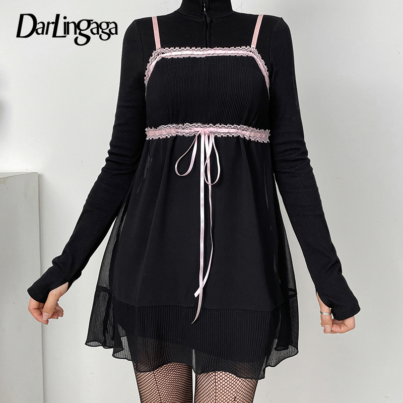 Y2K Lace Patchwork Mall Gothic Grunge Strap Mesh Dress Female Chic Bow A-Line Sexy Summer Dress Transparent Outfits 
Y2K Lace Patchwork Mall Gothic Grunge Strap Mesh Dress Female Chic Bow A-Line Sexy Summer Dress Transparent Outfits