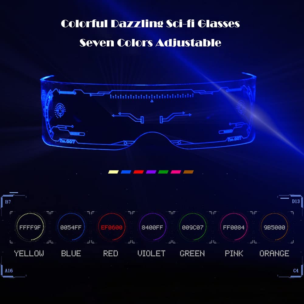 LED Luminous Visor Glasses Dj Accessories Futuristic 7 Colors Light Up Cool Neon Shine Goggles Cyberpunk Halloween Carnival Decorative Props Party Sup
