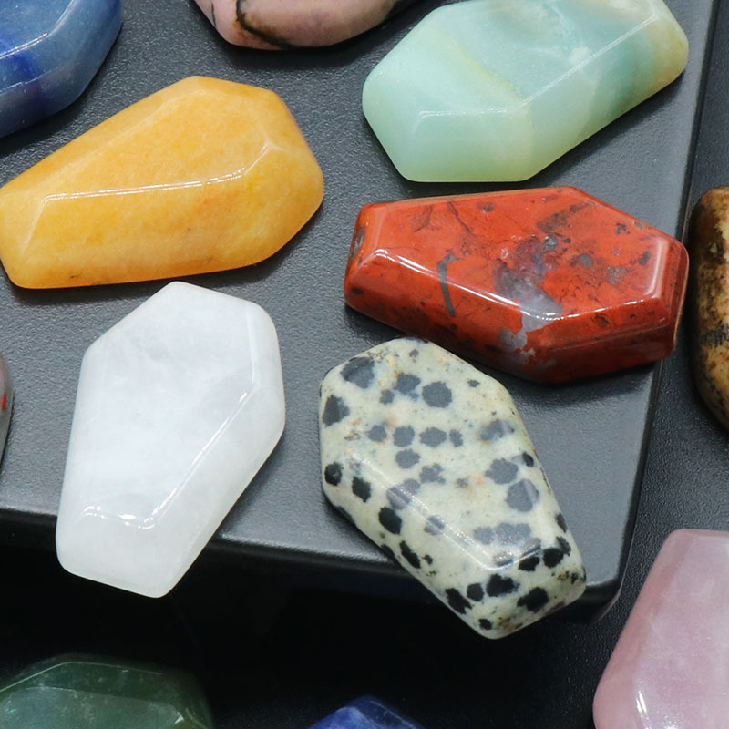 Natural Crystal Stone Ornaments Coffin Shape Reiki Healing Chakra Quartz Mineral Tumbled Gemstones Hand Piece fish trinket Home Decoration