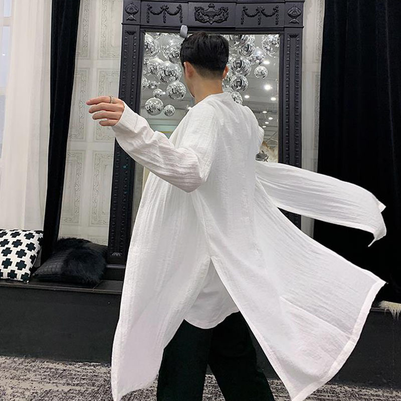Men Stand Collar Long Sleeve Casual Shirt Male Streetwear Style Cardigan Black White Shirts 220322