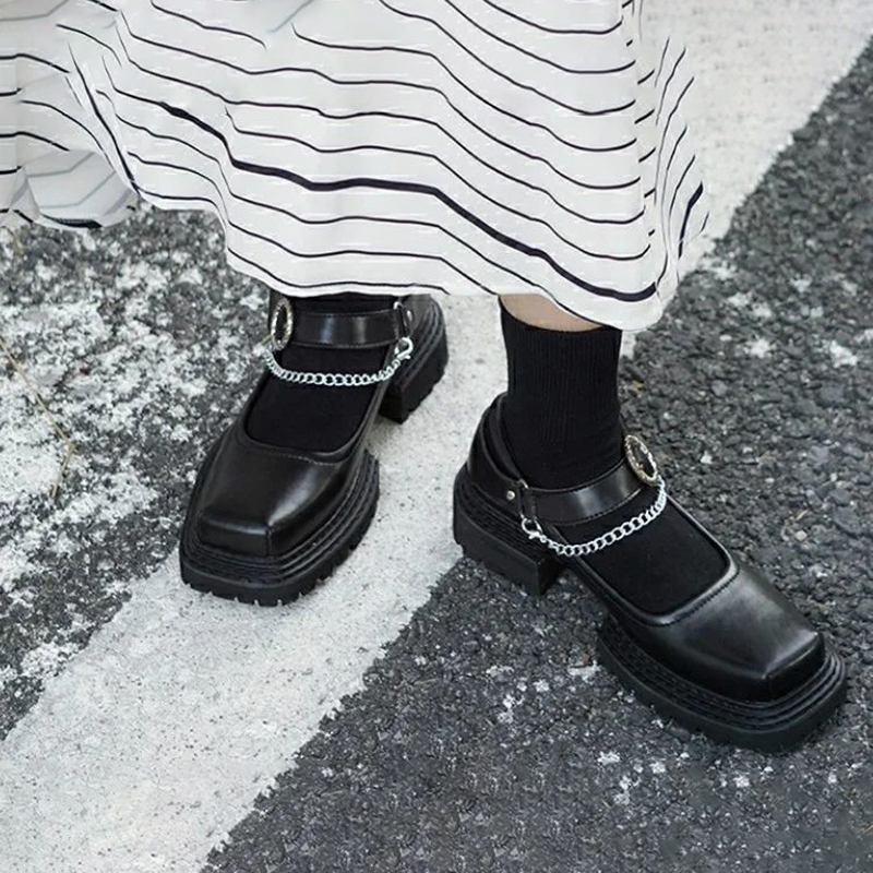 Sepatu Gotik Rock Mary Jane untuk Wanita Platform Punk Wedges Sepatu Lolita Wanita Chunky Ujung Persegi Wanita Flat Motor Hitam 220614, Black 
Sepatu Gotik Rock Mary Jane untuk Wanita Platform Punk Wedges Sepatu Lolita Wanita Chunky Ujung Persegi Wanita Flat Motor Hitam 220614, Black