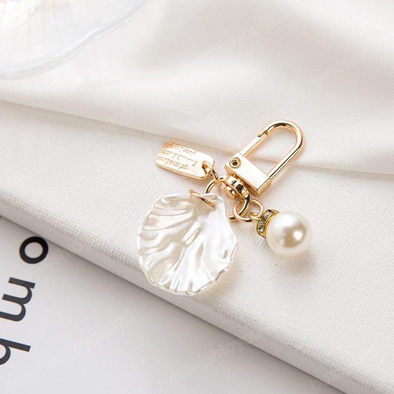 Peach Heart Pearl Shell Keychain Charms Creative Fashion Women Wedding Keyring Girlfriend Jewelry Gifts