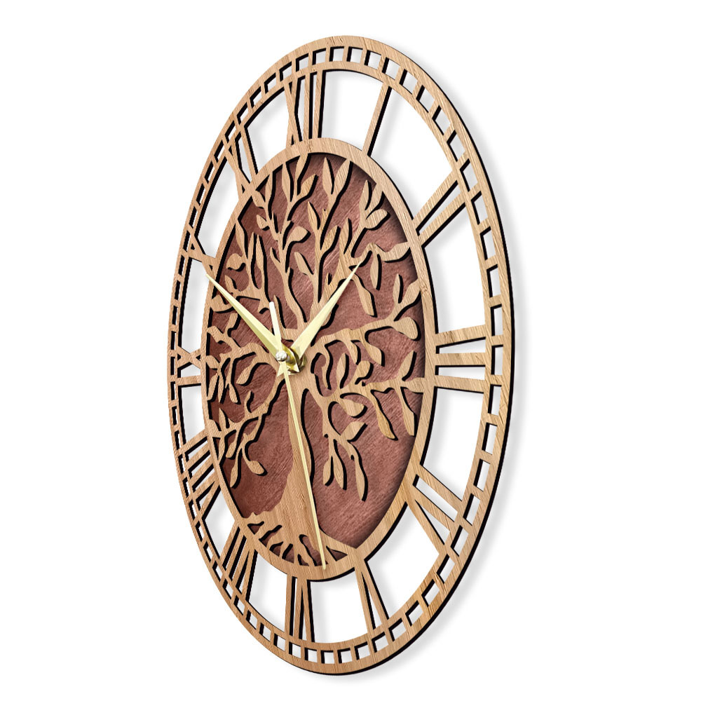 Elegant Tree of Life Wooden Wall Timepiece - Farmhouse Theme, Quiet Mechanism, Perfect Housewarming Present