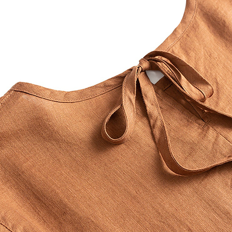 Summer Cotton Linen Women Dresses Vintage Short Sleeve Casual Loose Back Bandage Harajuku Party Club Dress With Pockets 220613