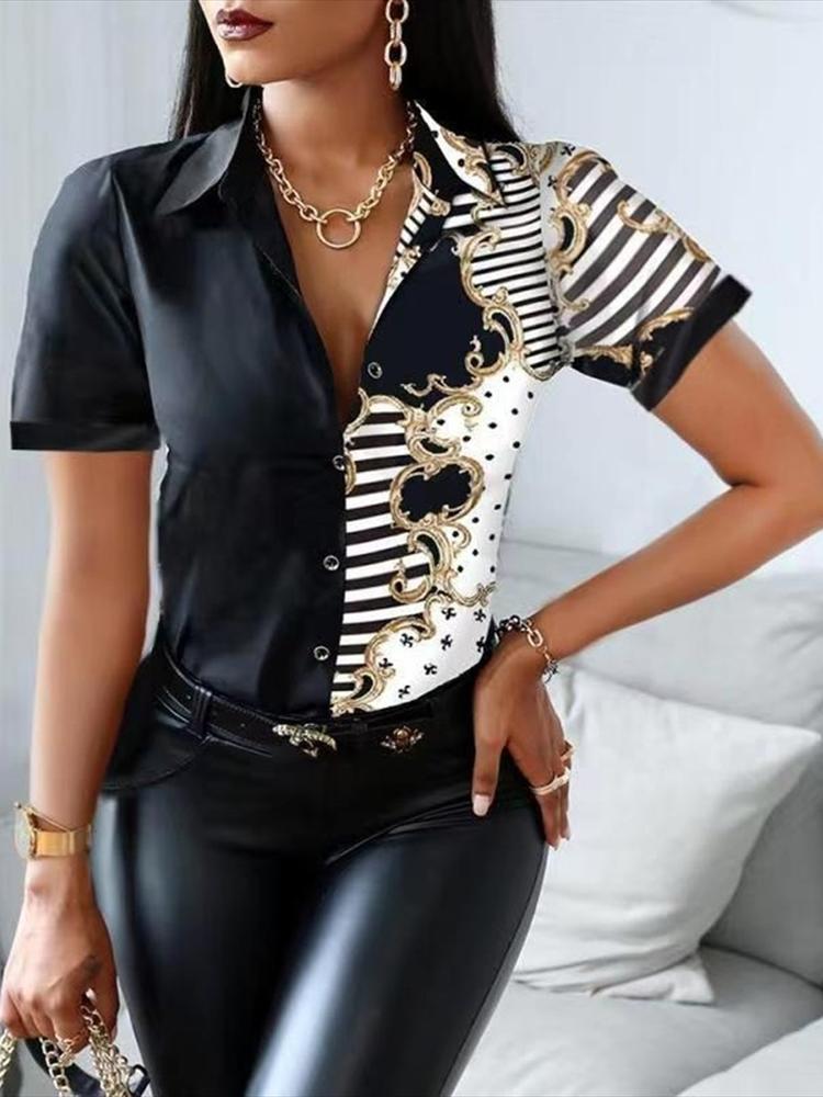 Women's Blouses & Shirts Mandylandy Women Elegant Summer Patchwork Shirt Top Fashion Female Y2K Short Sleeve Turn Down Collar Button T-shirt, 16
Women's Blouses & Shirts Mandylandy Women Elegant Summer Patchwork Shirt Top Fashion Female Y2K Short Sleeve Turn Down Collar Button T-shirt, 16
