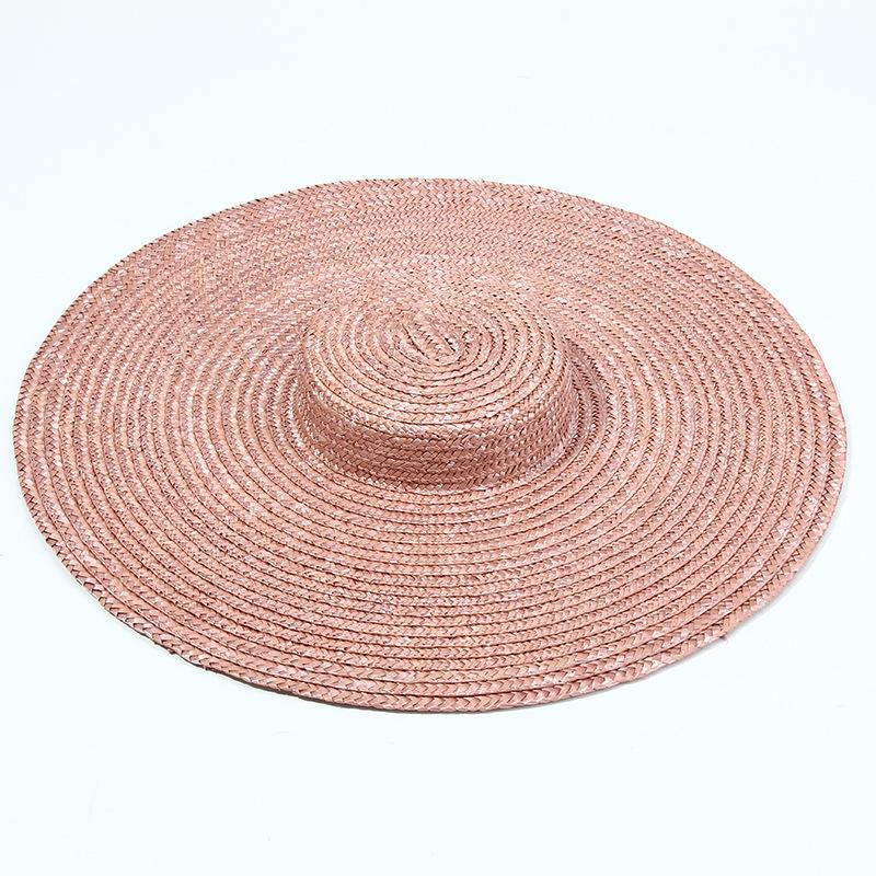 Wide Brim Hats 15cm Straw Hat Flat Top Summer Beach For Women Ribbon Boater Sun Gray Black Red Pink Blue With Chin Strap