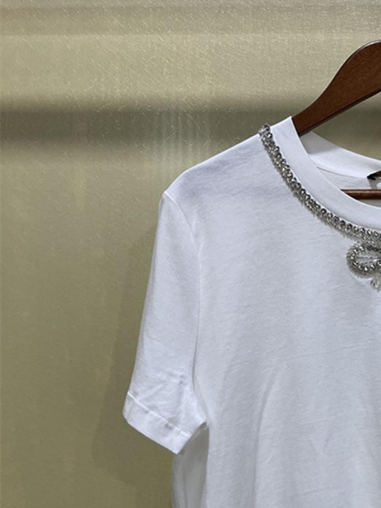 Women's T-Shirt Women Cotton O-Neck Handmade Beading Exquisite Bow Rhinestones Fashion All-Match Ladies Slim Short-Sleeve Tee Top, White
Women's T-Shirt Women Cotton O-Neck Handmade Beading Exquisite Bow Rhinestones Fashion All-Match Ladies Slim Short-Sleeve Tee Top, White
