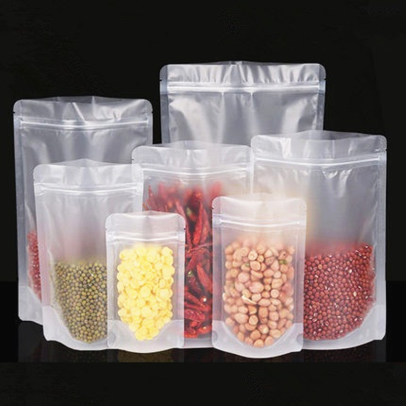 100pcs Plastic Matte Food Packaging Bag Resealable Thick Stand up Wedding Party Birthday Coffee Snack Candy Cereals Frosted Gift Storage Zipper Pouche