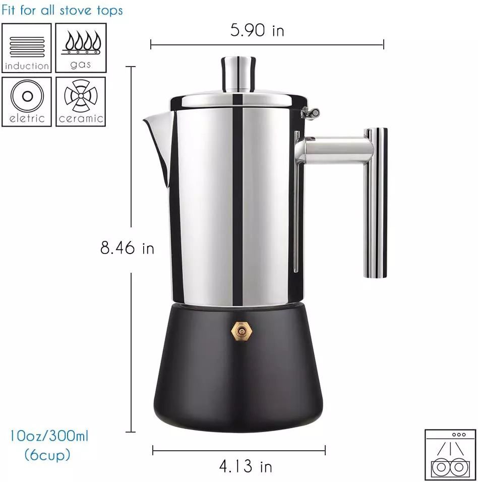 stainless steel stovetop espresso maker moka pot cuban coffee maker italian espresso maker for induction gas or electric stoves