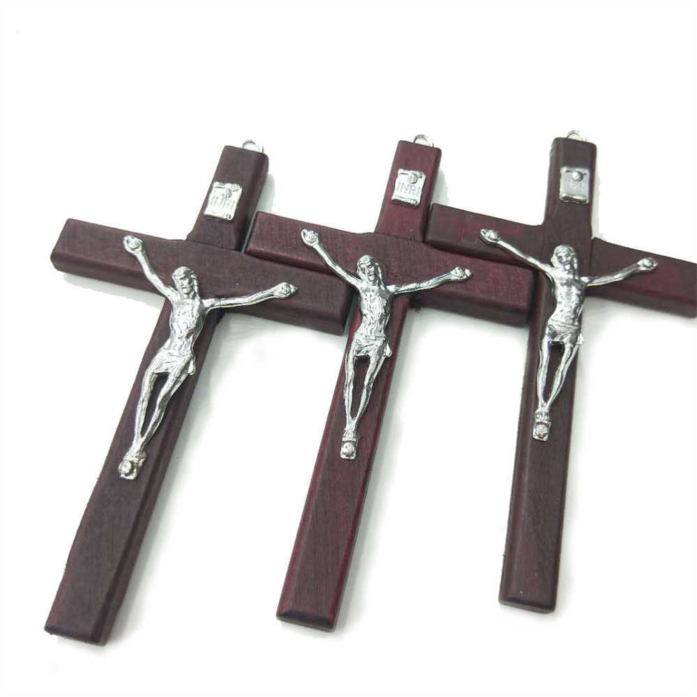 Alloy Cross Zinc Soild Jesus Wooden Catholic Cross Church Ornaments Wall Mounted Wooden Crosses Necklace Pendant