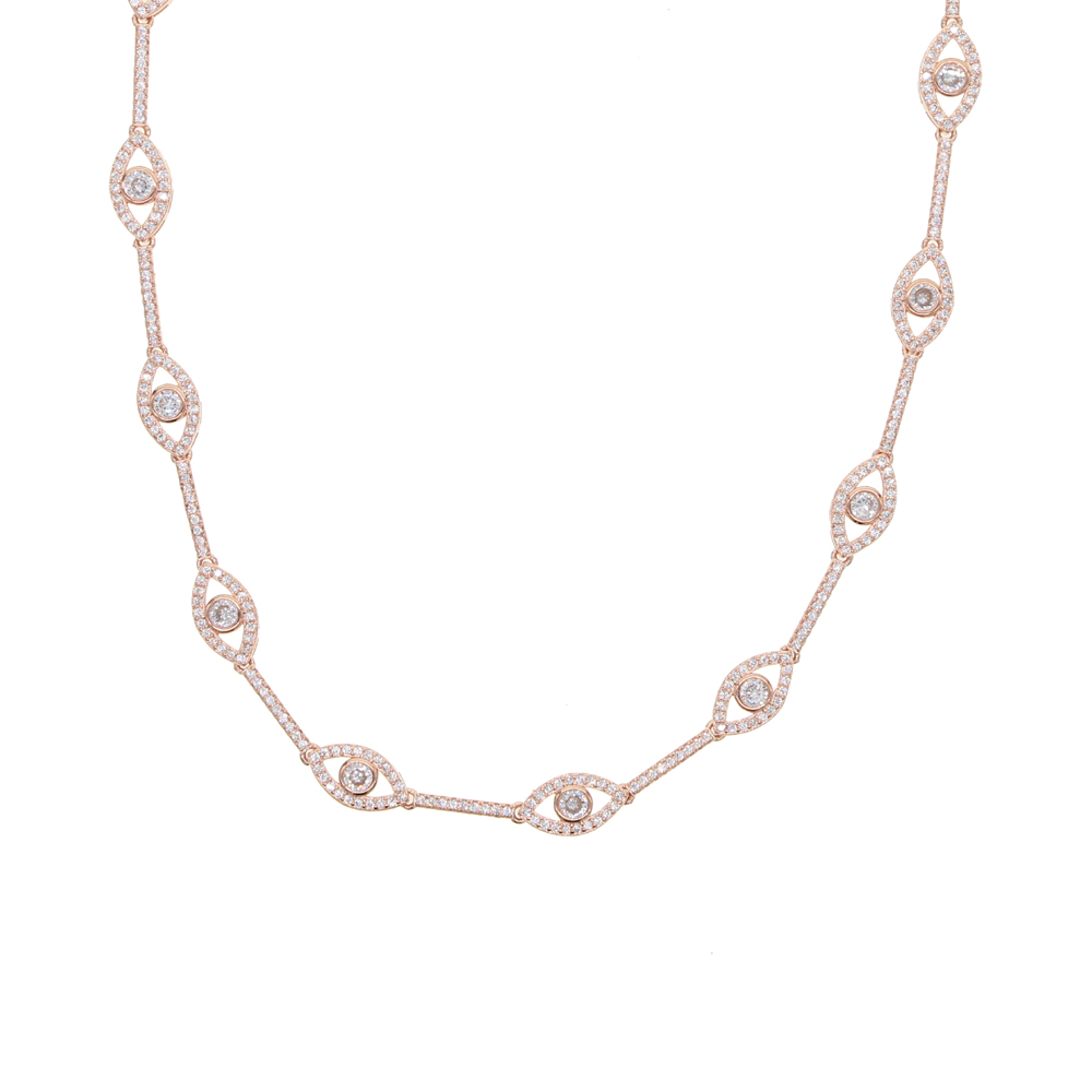 New Turkish Evil Eye Choker Necklace Jewelry Rose Silver Color Micro Pave 5A Cz Bar Eyes Charm Link Chokers Necklaces Wholesale