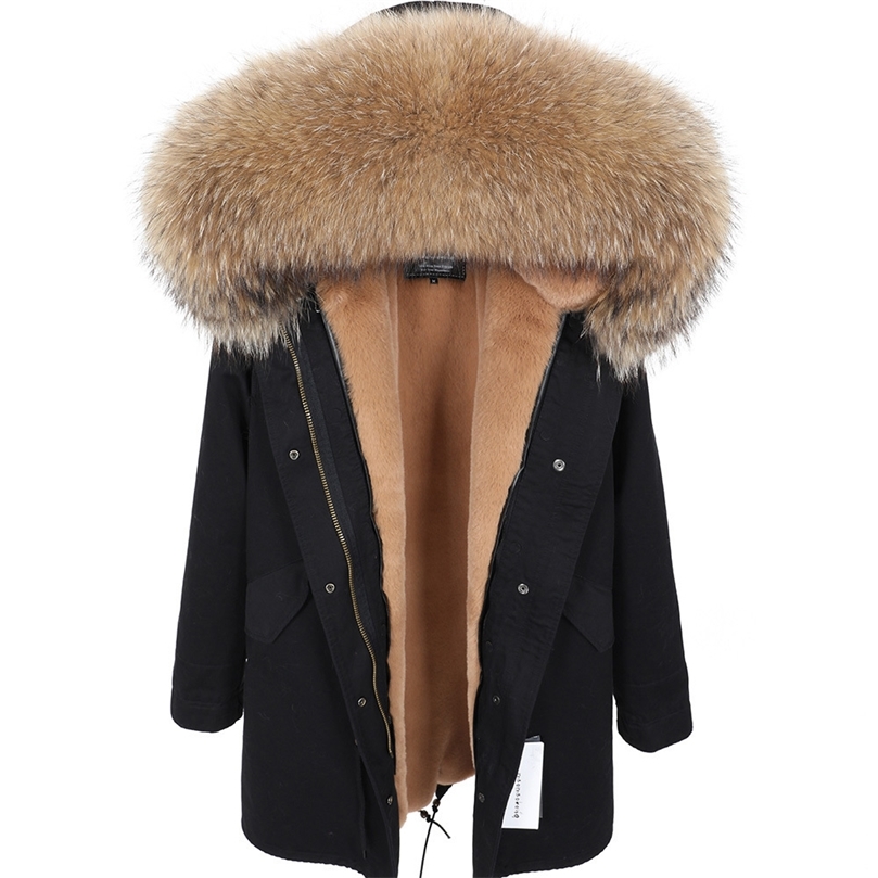 MAOMAOKONG Real raccoon fur collar coat women's clothing Long thick warm coat female winter coat parkas 201125