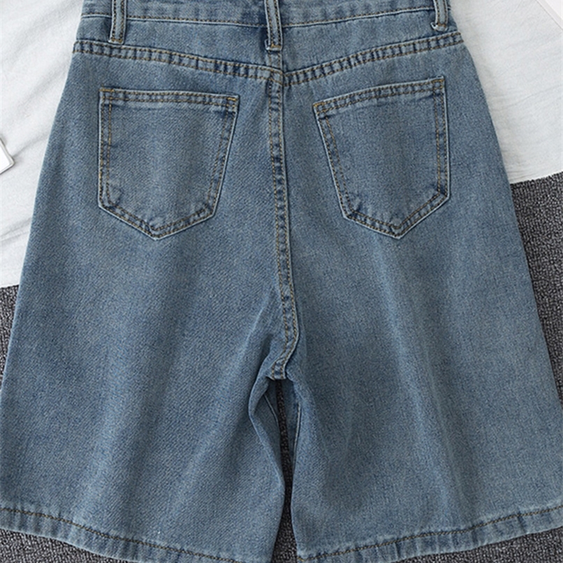 Fitaylor Summer Women High Waist Blue Wide Leg Denim Shorts Casual Female Solid Streetwear Stright Jeans Bermuda 220629