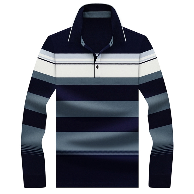 Men's Stripes contrast Polo Shirts Fashion Long sleeve Polos High Quality Mens Slim Fit Business Polo Shirt Male 8703 210308