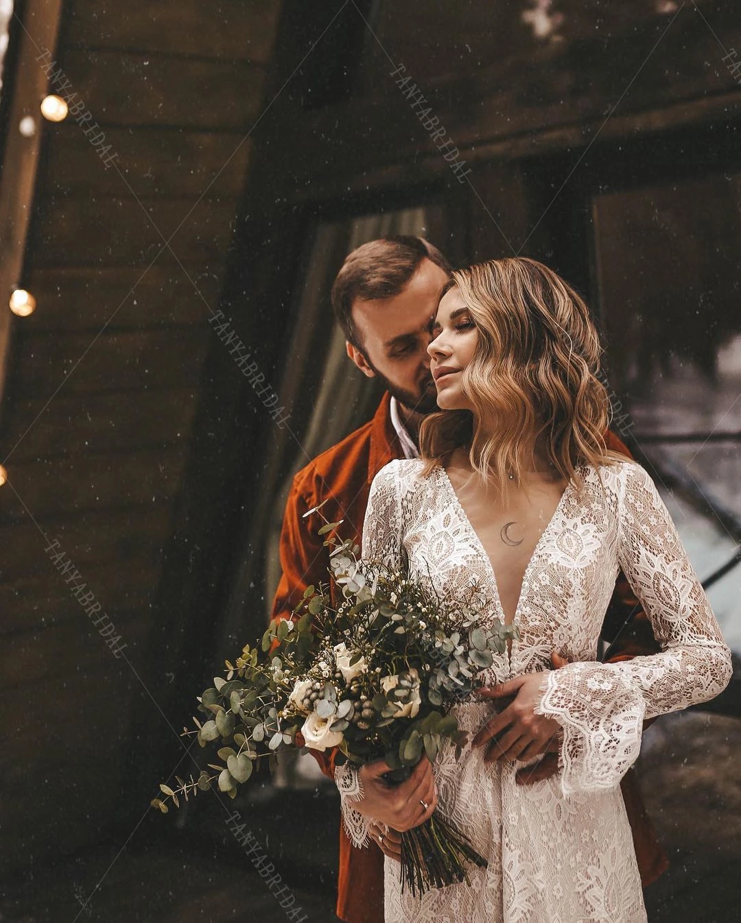 Bohemian beach Lace Wedding Dresses Long Sleeve western country cowgirl Bridal Gowns V-Neck Fashion Vestido De Noivas