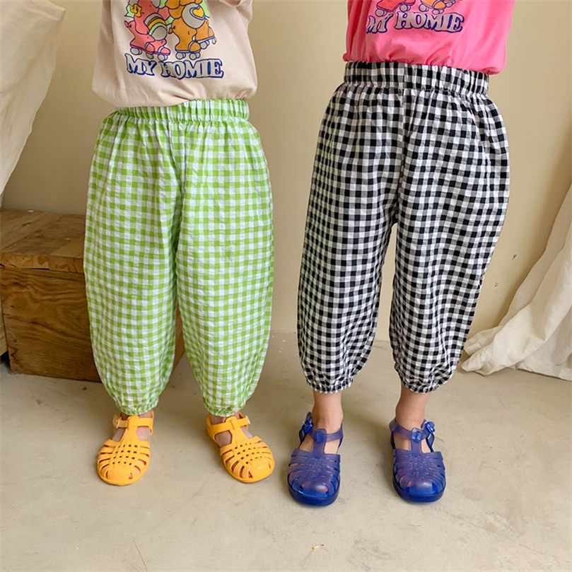 MILANCEL Summer Kids Pants Plaid Casual Pants Boys And Girls Thin Ninth Pants 220512