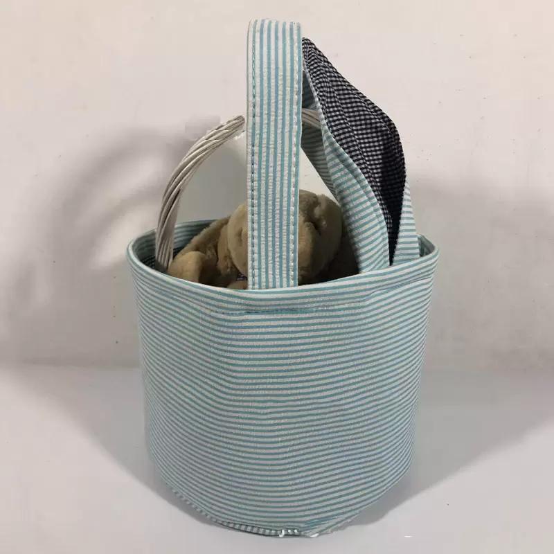 Easter Basket Plaid Striped Seersucker Rabbit Ears Bunny Bags Kids Candy Egg Gifts Storage Tote Ear Handbag