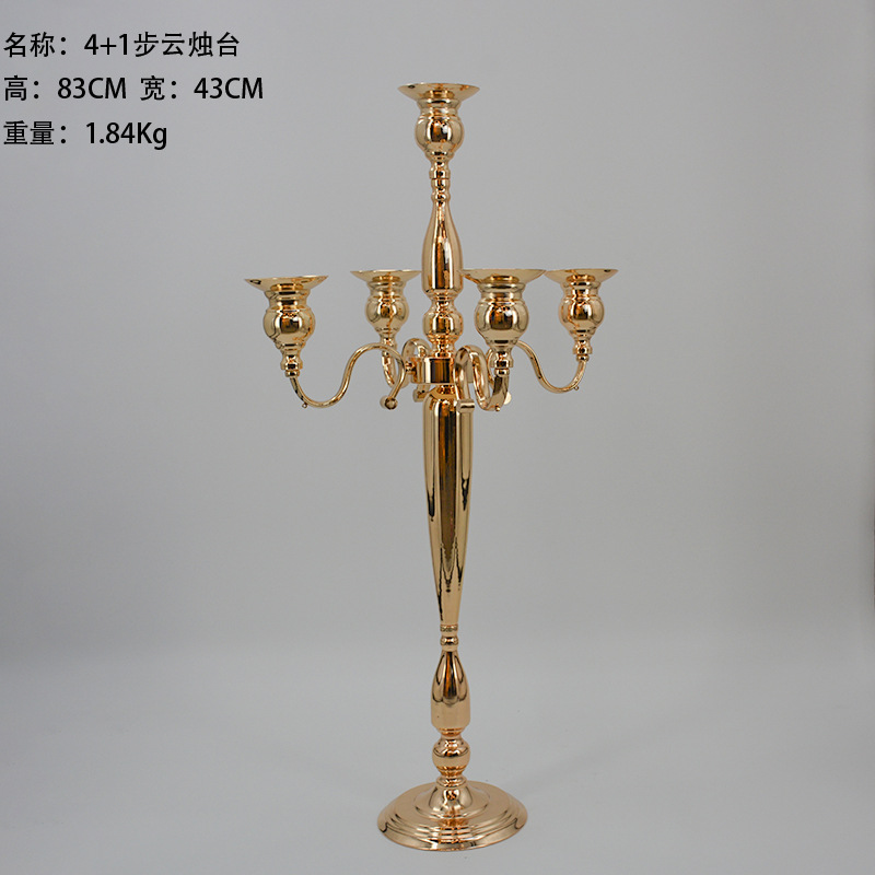 Gold Arm Shiny Metal Candelabra Chandelier with Hanging Crystals Votive Candle Holder Wedding Centerpiece