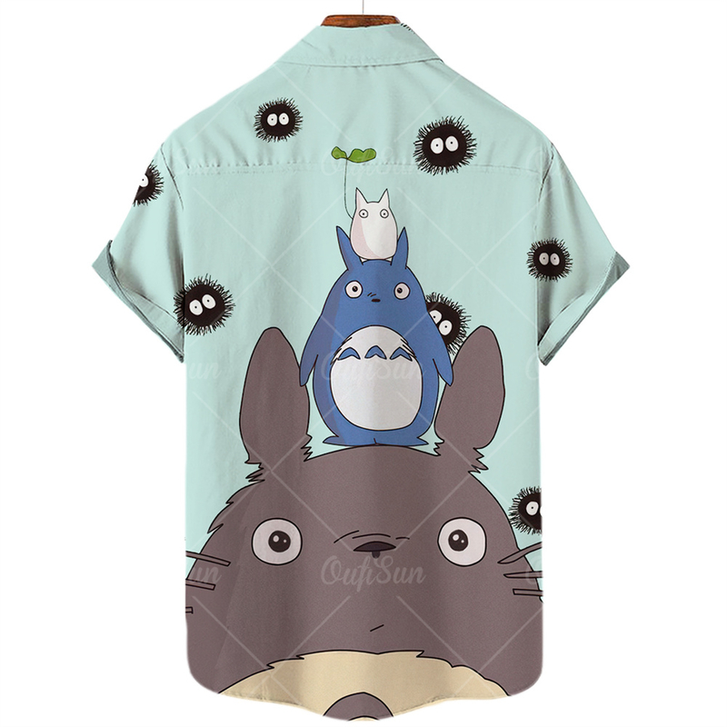 Hayao Miyazaki Shirt Faceless Cat Mask 3D Men s Short Sleeve Hawaiian Beach Summer 220606