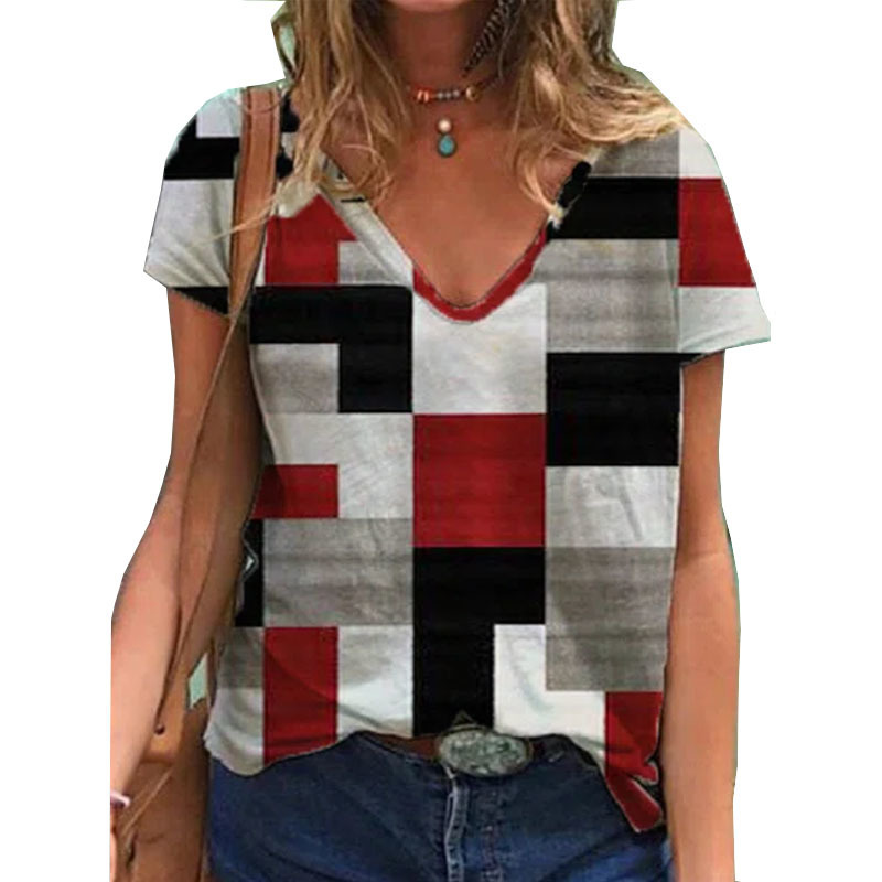 V Neck Tshirt Women's Summer Casual Oversize Print Shirt Tops Loose Vintage Female Tee Streetwear Y2K Short Sleeve Clothes S-5XL 220321