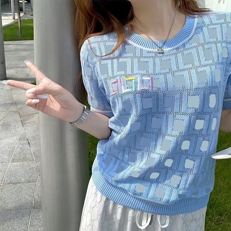 Blue Knit Tops Womens High Quality Designer Hollow Out Knit Tee Young Women Fashion Full Letter F Summer Girls T-Shirt Short Sleeve Tees, Nothing
Blue Knit Tops Womens High Quality Designer Hollow Out Knit Tee Young Women Fashion Full Letter F Summer Girls T-Shirt Short Sleeve Tees, Nothing