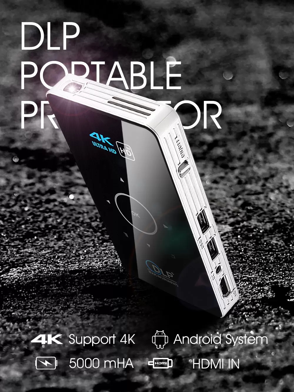 Projectors C6 Mini 4K DLP Android 9.0 Projector 5G WiFi Bluetooth 4.0 Portable Video Home Cinema Support Mobile Phone Miracast Airplay Amlogic S905X S