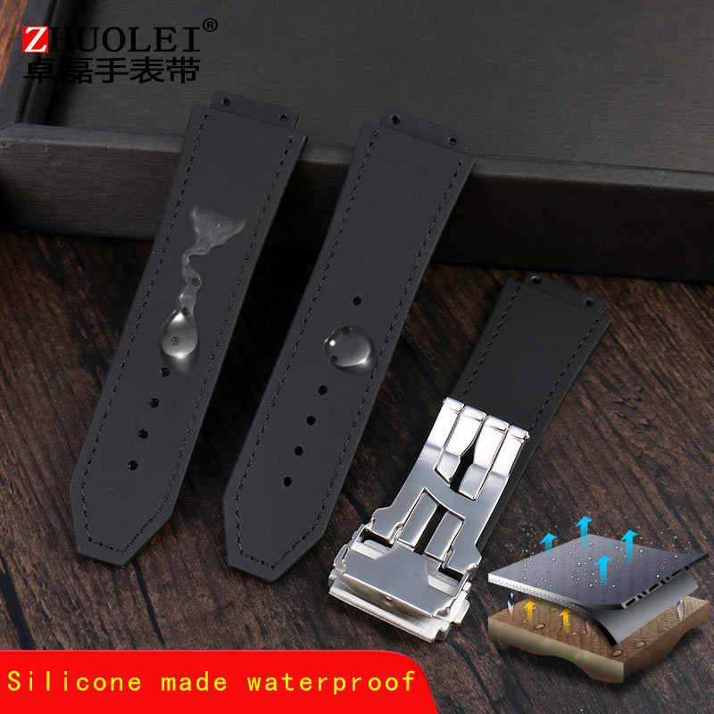 For Hublot strap BIG BANG Watchband stainless buckle free tool Men real cow leather Rubber Watchband 26x19mm Brown Black 220622