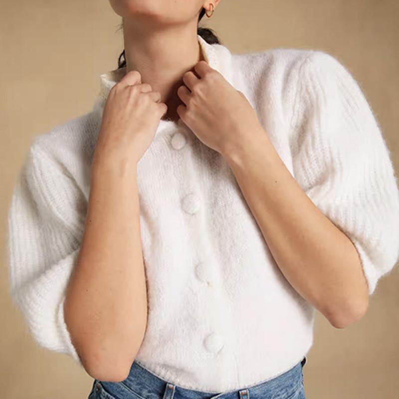 Women's Knits & Tees Turn-down Collar Women Knit Cardigan Sweet Lace Stitching Short Puff Sleeve Single Breasted Slim Female Sweaters 2022 A, Top
Women's Knits & Tees Turn-down Collar Women Knit Cardigan Sweet Lace Stitching Short Puff Sleeve Single Breasted Slim Female Sweaters 2022 A, Top
