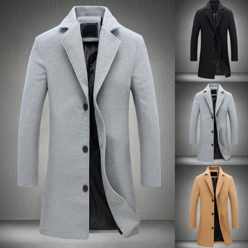 Men's Trench Coats Winter Men Coat Single Breasted Decorative Men's Jacket Easy Match Polyester Keep Warm Male Overcoat For Office Cloth