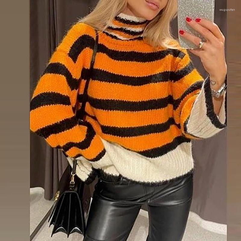 Women' Sweaters Orange Striped Pullover Femme Fashion Warm Winter Large Outline Casual Half High Neck Loose Knit Sweater Cropped
Women' Sweaters Orange Striped Pullover Femme Fashion Warm Winter Large Outline Casual Half High Neck Loose Knit Sweater Cropped