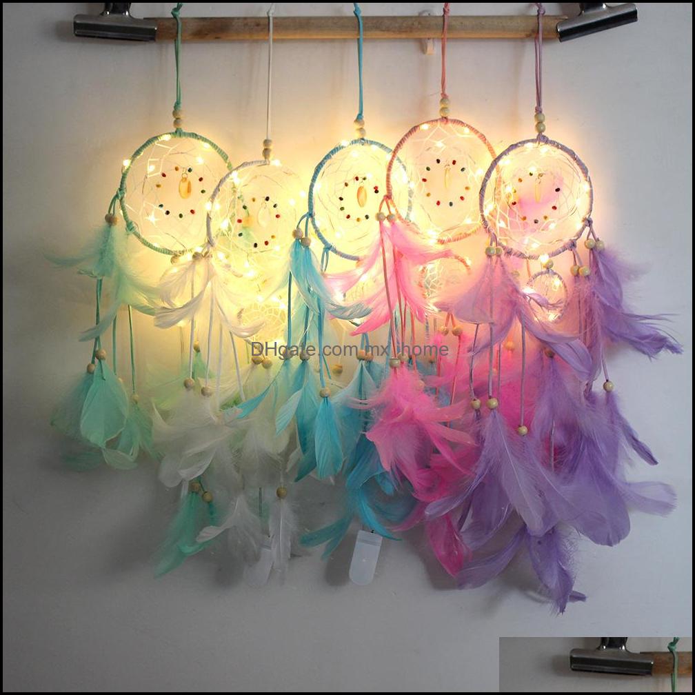 

Led Light Dream Catcher Handmade Feathers Car Home Wall Hanging Decoration Ornament Gift Dreamcatcher Wind Chime Christmas Birthday Drop Del