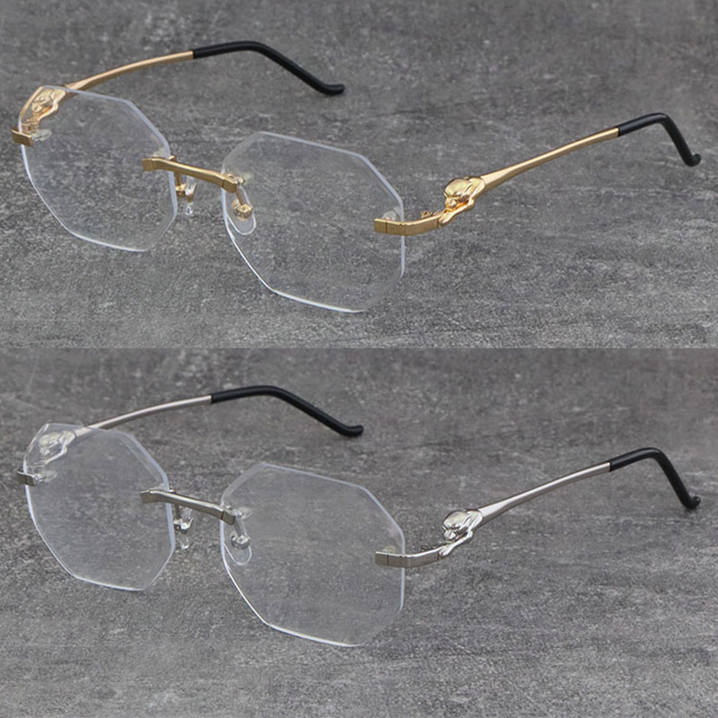New Model Designer Diamond cut Lens Metal Rimless Square Frames Womens Eyewear Leopard series Optical Frame 18K Gold Male and Female Fashion Silver Size 55-20-140MM
New Model Designer Diamond cut Lens Metal Rimless Square Frames Womens Eyewear Leopard series Optical Frame 18K Gold Male and Female Fashion Silver Size 55-20-140MM