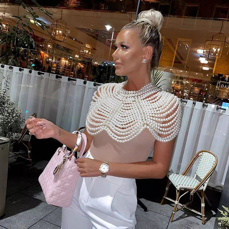 Bridal Luxury Pearls Wedding Cape Lady Retro Prom Evening Shawl Women Elegant Noble Bolero Party Romantic Beaded Ivory Shrug