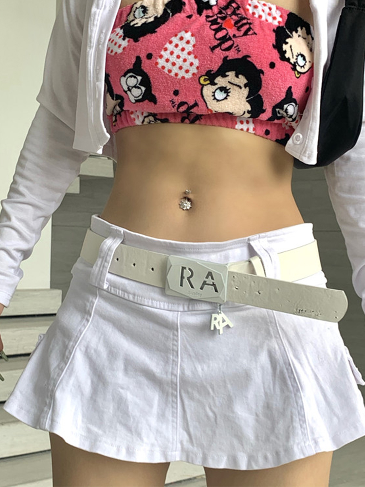 AltGoth Harajuku Y2k Denim Skirt Women Dark Gothic Streetwear Mini Skirt with Skull Belt Mall Goth Punk Grunge Sexy Emo Clubwear 220701