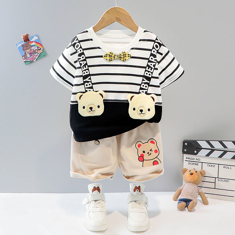 Summer Boy T Clothes Sets Love Lines Cotton Material Baby Suits High Quality Short Children Shirt Infant 2 Years Old Costom 220507