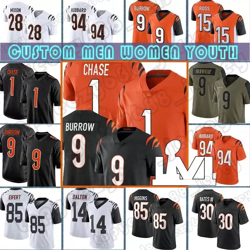 9 Joe Burrow Custom Football Ja'Marr Chase Jersey Bengals''Evan McPherson Jessie Bates III Tee Higgins Joe Mixon Sam Hubbard A.J. Vonn Bell, Custom youth+patch(m h)
9 Joe Burrow Custom Football Ja'Marr Chase Jersey Bengals''Evan McPherson Jessie Bates III Tee Higgins Joe Mixon Sam Hubbard A.J. Vonn Bell, Custom youth+patch(m h)