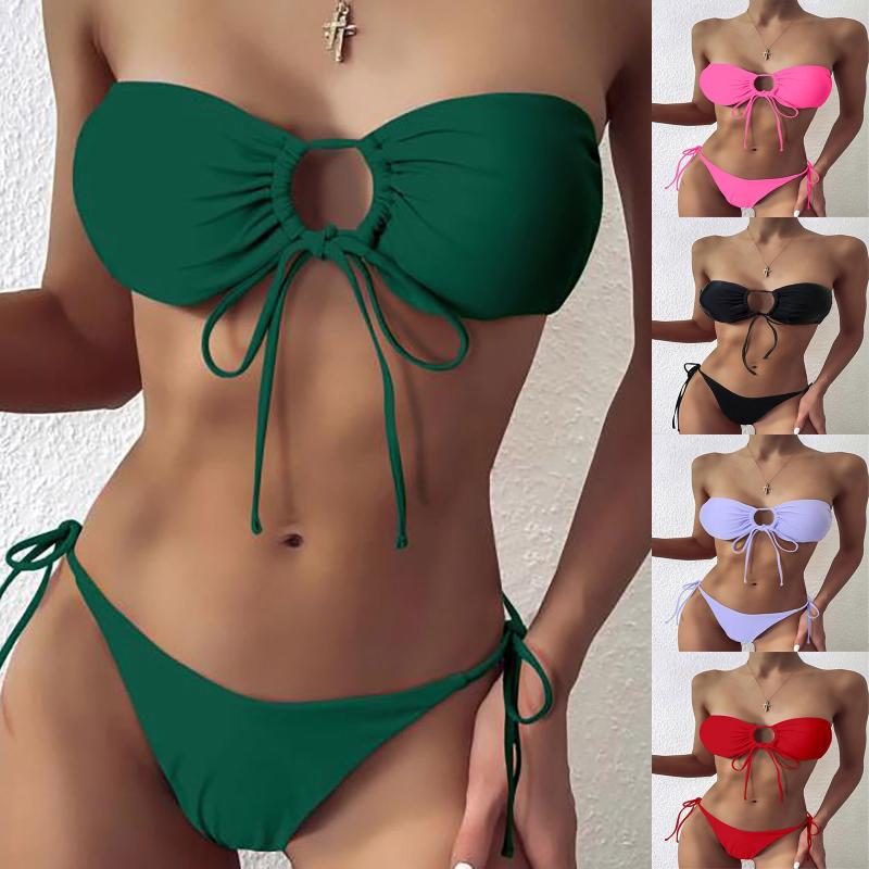 Women' Swimwear 2022 Women Sexy 2pcs Bikini Set Ruched Strapless Hollow Out Swimsuit Bandeau Side Tie Low Waist Solid Color Bathing Suit, Black
Women' Swimwear 2022 Women Sexy 2pcs Bikini Set Ruched Strapless Hollow Out Swimsuit Bandeau Side Tie Low Waist Solid Color Bathing Suit, Black