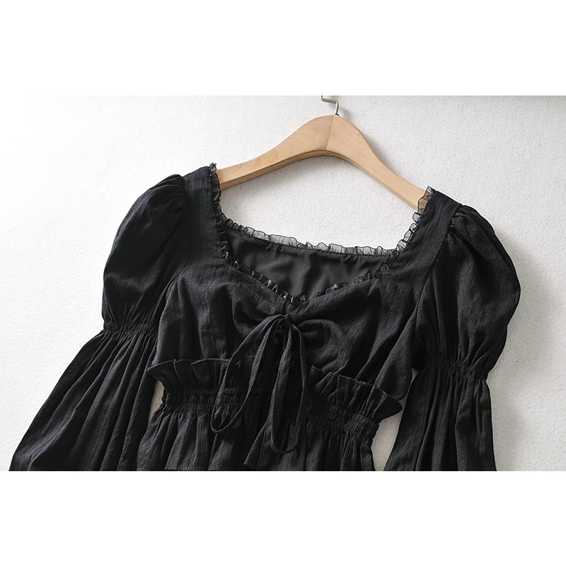 French Pleated Lantern Long Sleeve Shirt For Women's Spring And Autumn Vintage White Square Collar Blouse Tops Female 220318