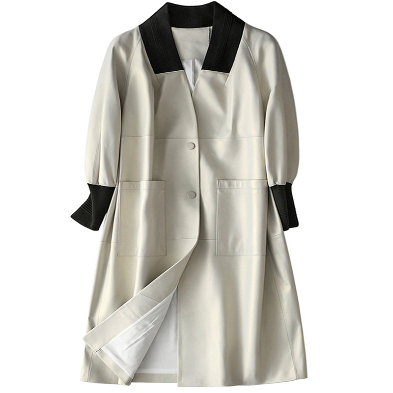 Nerazzurri Soft long leather coat women v neck raglan sleeve pockets Fall faux leather jacket for women plus size fashion 201030
