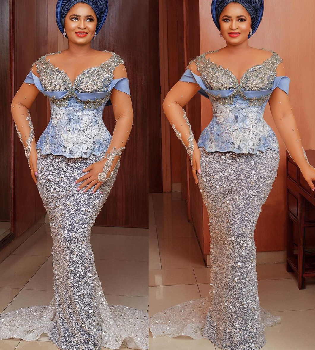 2022 Plus Size Arabic Aso Ebi Luxurious Mermaid Sexy Prom Dresses Beaded Crystals Evening Formal Party Second Reception Birthday Engagement Gowns Dres