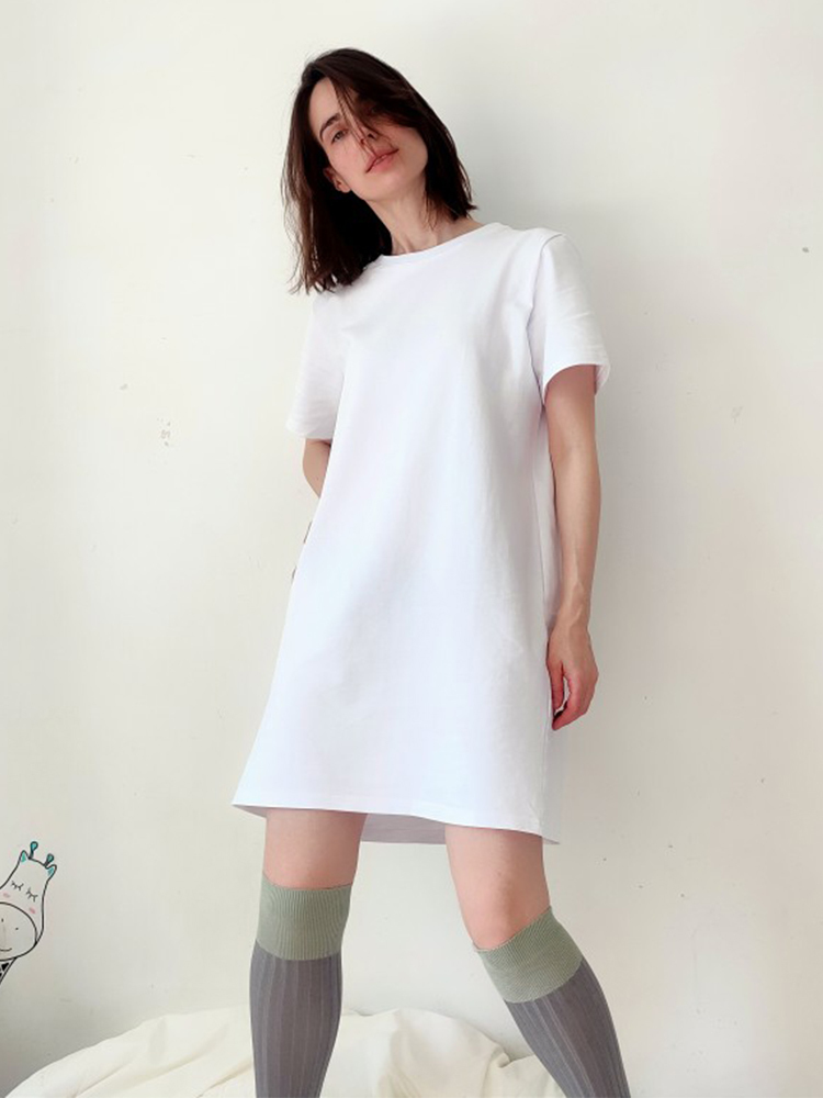 Germinate Basic Cotton Long T Shirts Dress Women Summer Casual Vintage Fashion Aesthetic White Black Tee Tops Tunics Oversized 220321