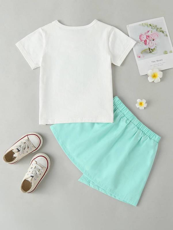 Toddler Girls Heart And Slogan Graphic Tee & Asymmetrical Skirt SHE