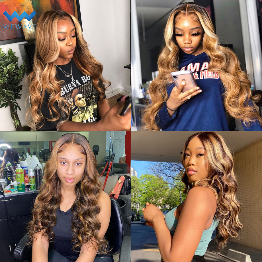Highlight Wig Human Hair Colored Ombre Hd Lace Front Wigs Pre plucked 13X4 body wave Highlights Lace Frontal 150%density