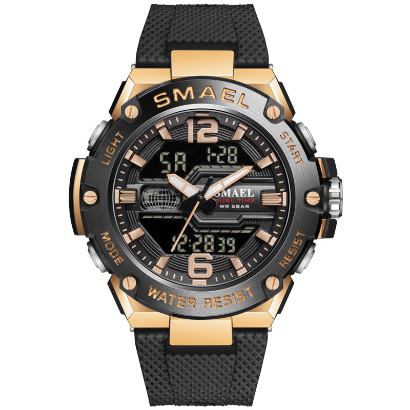 patent design fashion SMAEL 8033 dual time 5BAR alloy bezel sport watch, Black 
patent design fashion SMAEL 8033 dual time 5BAR alloy bezel sport watch, Black