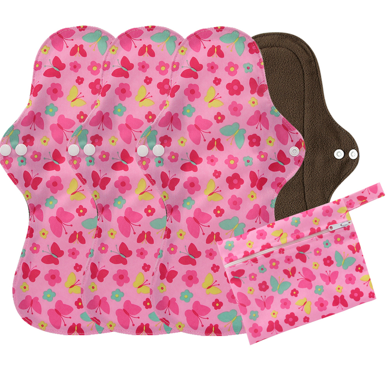 Heavy Flow Reusable Bamboo Charcoal Menstrual Pads Szie XL Sanitary Pads Washable Mama Sanitary Towel Pad 4pcs+1 wet bag 220512