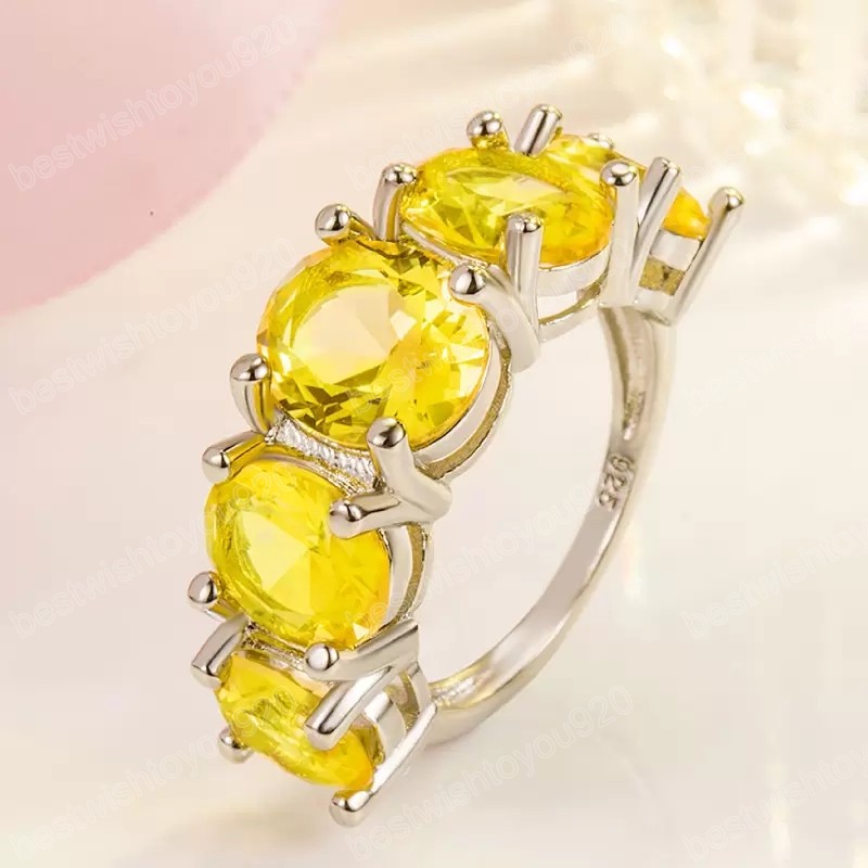 Crystals Rings Eternity Wedding Silver Ring For Women White Gold Color Gemstone Ring