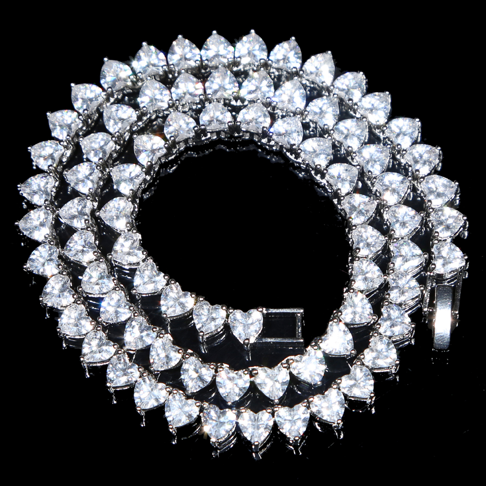 5A heart cz tennis necklace white pink cubic zirconia iced out bling pink girl women jewelry choker